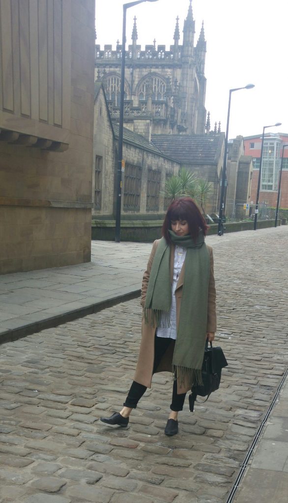 711 Levis Jeans, Topshop Green scarf, Jaegar Camel coat