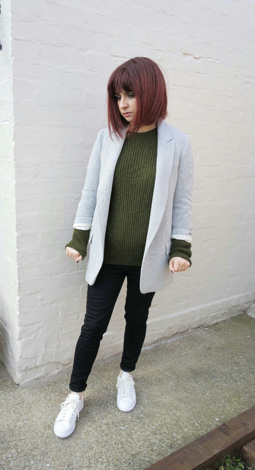 Zara Grey Long Blazer Topshop Green Jumper Levis Adidas Stan Smiths Snakeskin