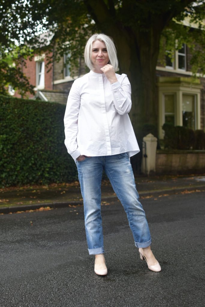 And Other Stories White shirt, Next MOM Jeans and Topshop Nude Mary Janes.
